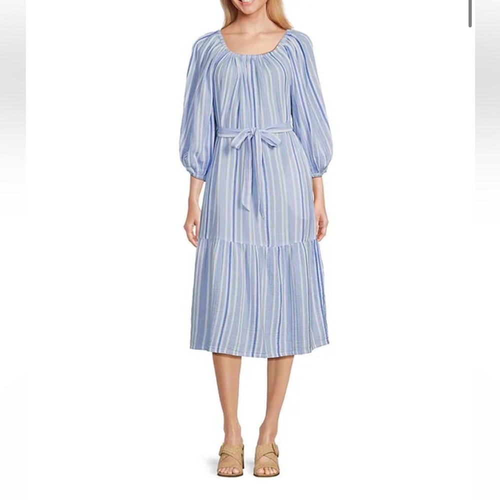 Tommy Bahama Midi Dress Gauzy Off The Shoulder 3/4 Sleeves Large